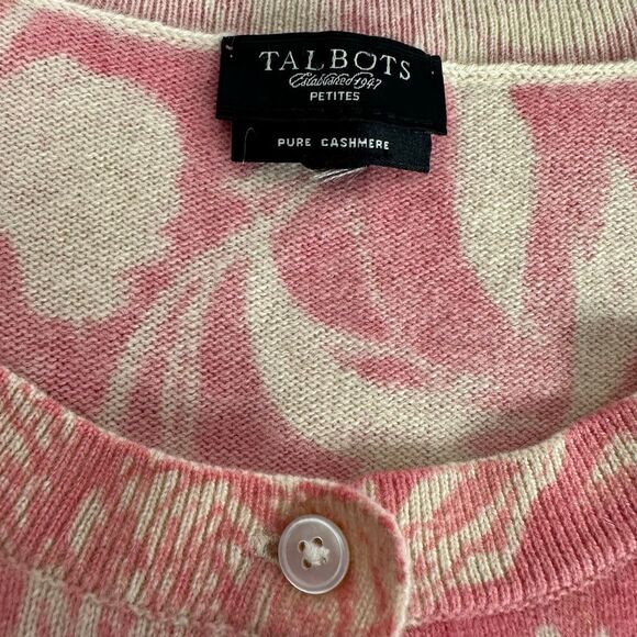Talbots Small Petite Cashmere Cardigan Pink Cream Floral - Picture 4 of 6
